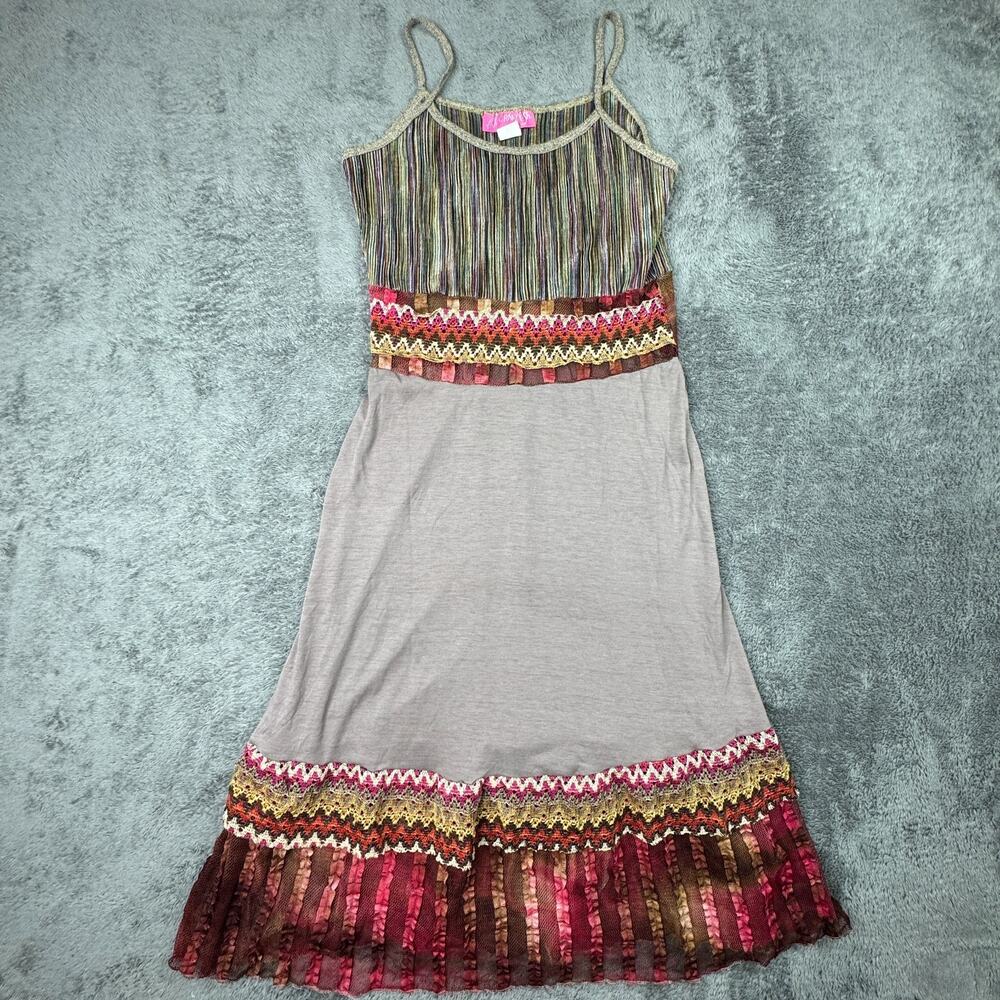 Crazy Fish Vintage 90s Hawaiian Dress Tiered Sleeveless Midi Small Hawaii Boho